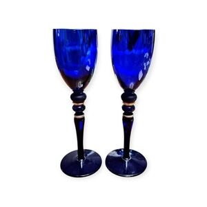 Vintage Cobalt Blue Wine Glass Set